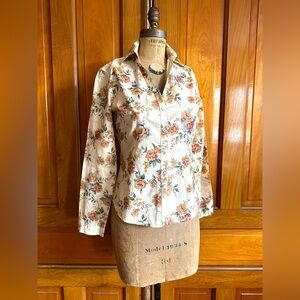 Massimo Dutti Women fine cotton print shirt blouse embroidered size 8ish